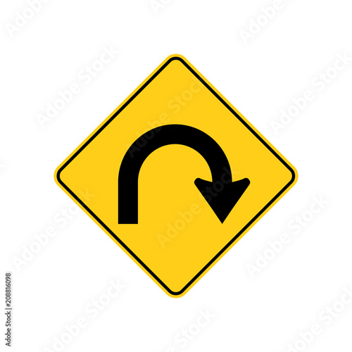 Usa Traffic Road Signs Hairpin Curve Ahead Extreme Right Curve
