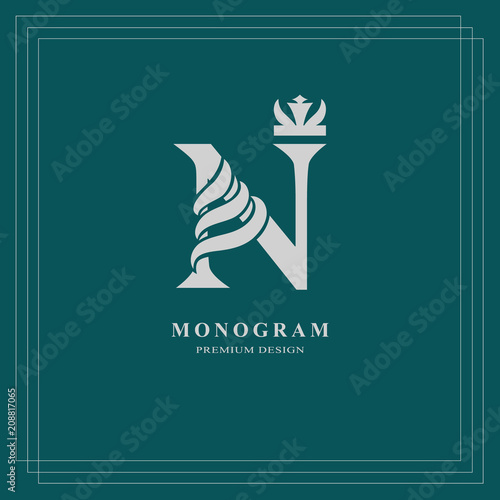 elegant letter n with crown graceful royal style calligraphic beautiful logo vintage drawn emblem for book design brand name business card restaurant boutique hotel vector illustration buy this stock vector and elegant letter n with crown graceful