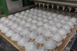 Confectionery factory, food industry production. Tray with marshmallow or zephyr made by automated machinery equipment
