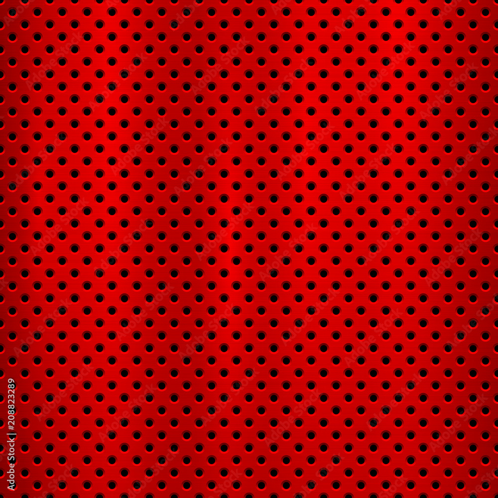 Red metal technology background with with seamless circle perforated ...
