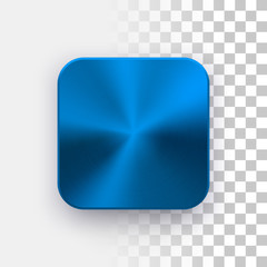 Wall Mural - blue metal blank app icon, technology button template with circular brushed texture, chrome, steel, 