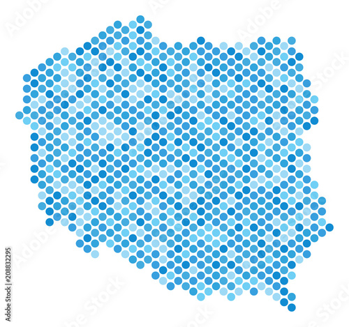 Obraz Dibond Niebieska okrągła mapa Polski. Wektorowa geograficzna mapa w błękitnych kolorów odcieniach na białym tle. Koncepcja wektorowa mapy Polski składa się z sferycznej matrycy zmaza.