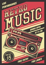 Retro Boombox Music Tape Recorder Radio Old Vintage Signage Poster Vector