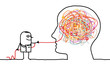 Cartoon doctor untangling a brain knot