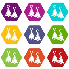 Wall Mural - Moon star earrings icons 9 set coloful isolated on white for web