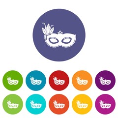 Sticker - Carnival mask icons color set vector for any web design on white background
