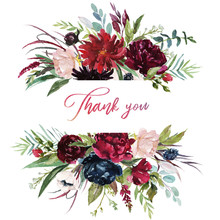 Watercolor Floral Illustration - Burgundy Flowers Border / Frame For Wedding Stationary, Greetings, Wallpapers, Fashion, Background. Peony, Dahlia, Rose, Anemone, Eucalyptus, Olive, Green Leaves, Etc.