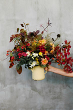 Bouquet Of Autumn Grasses, Flowers And Leaves
