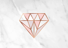 Geometric Rose Gold Diamond Shape With Marble Background Texture Design For Packaging, Wedding Card And Cover Template.    