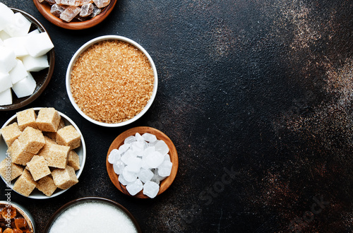 Fotomural Different kinds of sugar in the assortment, top view