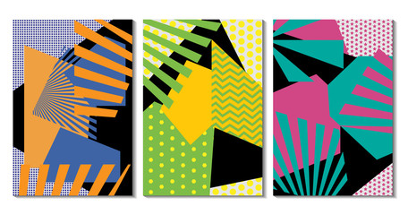 Aufkleber - Colorful trendy geometric flat elements of pattern memphis. Pop art style texture. Modern abstract design poster and cover template