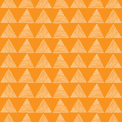Aufkleber - Seamless white triangle hand drawn a pattern on orange background. Geometric abstract texture. Vector illustration