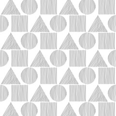 Aufkleber - Seamless grey triangle, cicle and square hand drawn a pattern isolated on white background. Geometric abstract texture. Vector illustration