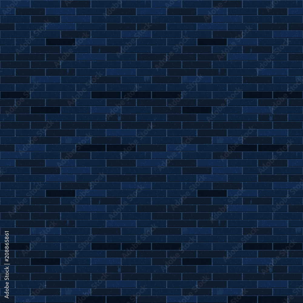 Brick wall seamless pattern, dark blue urban background design, vector ...