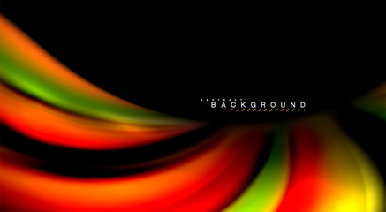 Abstract wave lines fluid rainbow style color stripes on black background. Artistic illustration for presentation, app wallpaper, banner or poster