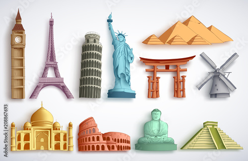 Fotografía Travel landmarks vector illustration set