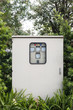 Front view, Electrical metal cabinet in public park