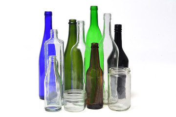 recycling glass on white background