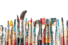 Dirty Paint Brushes On White Background