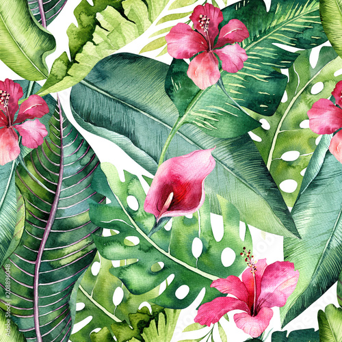 tropikalny-bezszwowe-kwiatowy-lato-wzor-tla-z-lisci-tropikalnej-palmy-rozowy-ptak-flamingo-egzotyczny-hibiskus-idealny-do