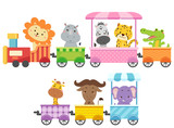Zoo Animals Colorful Train Illustration