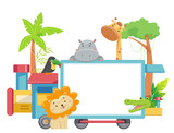 Zoo Animals Train Board Illustration