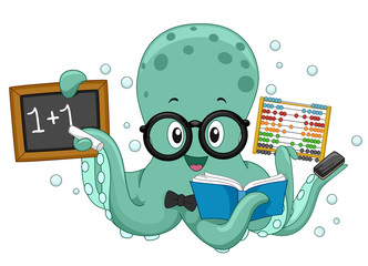 Sticker - Octopus Math Teacher Illustration