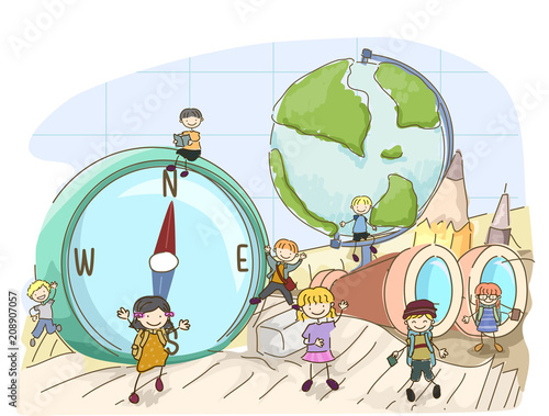 Cuadros en Lienzo Stickman Kids Geography Tools Illustration