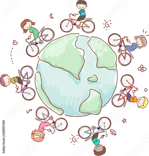 Stickman Kids World Eco Biking Illustration