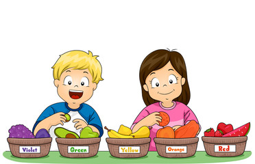 Sticker - Kids Sort Fruits Basket Color Illustration