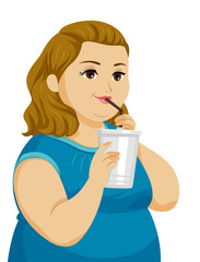 Sticker - Teen Girl Fat Drink Illustration