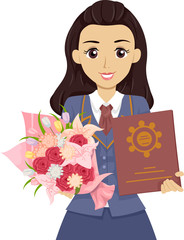 Sticker - Teen Girl Graduate High School Bouquet Diploma