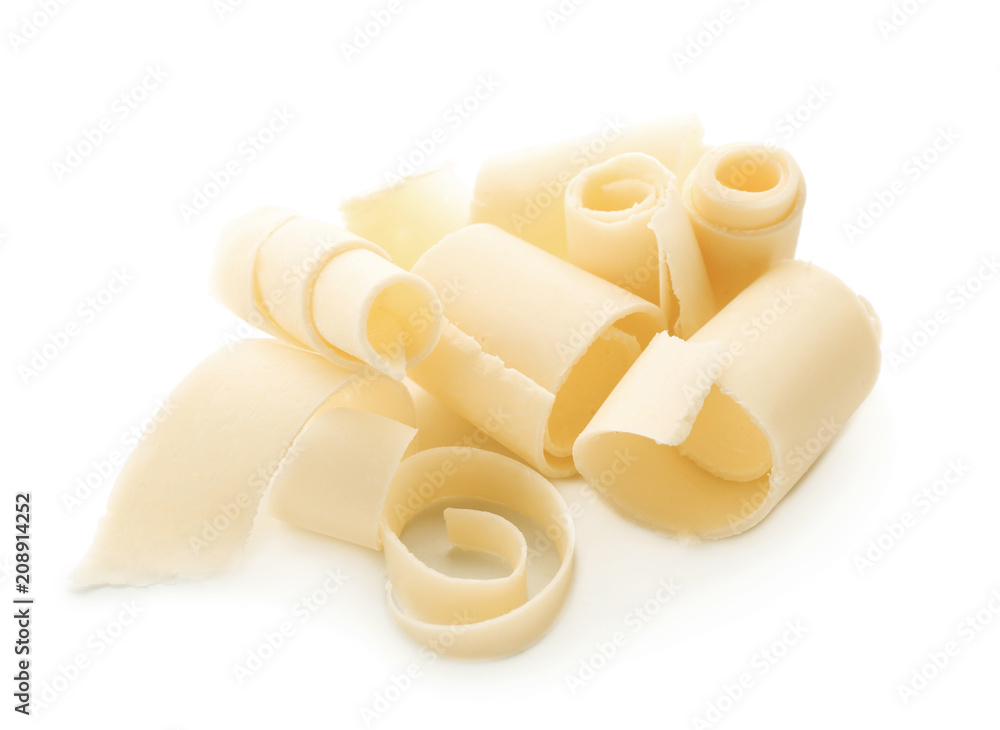 Chocolate curls on white background
