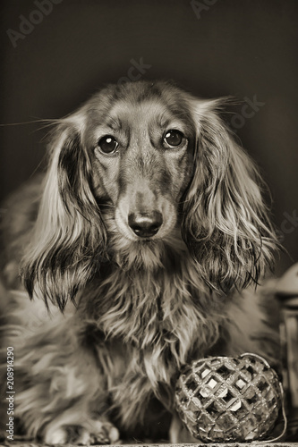 Long Haired Brown Dachshund Sepia Buy This Stock Photo And