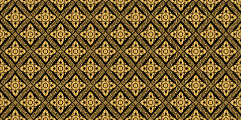 Line Thai, The Arts of Thailand, gold pattern on black background