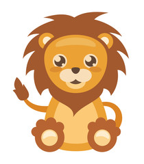 Wall Mural - Cheerful little lion on white background, vector illustration.