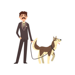 Sticker - Businessman walking his pet dog vector Illustration on a white background