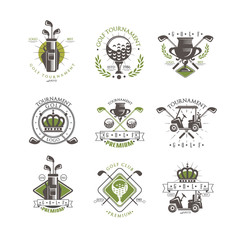 Wall Mural - Golf tournament logo set, vintage labels for golf championship, sport club, business card vector Illustration on a white background