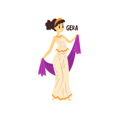Wall Mural - Gera Olympian Greek Goddess, ancient Greece mythology character vector Illustration on a white background