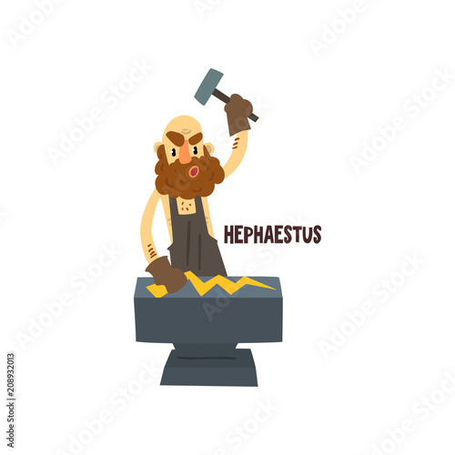 Fotomural Hephaestus Olympian Greek God, ancient Greece mythology character vector Illustr