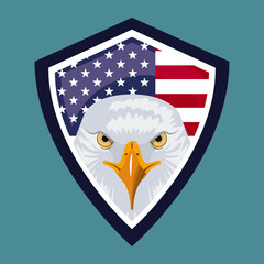 Sticker - independence day america shield with face eagle usa celebration vector illustration