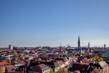 Wall Mural - aerial view of beautiful cityscape with historical and modern buildings in copenhagen, denmark