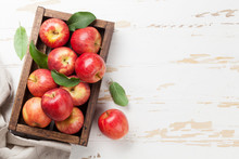 Red Apples In Wooden Box