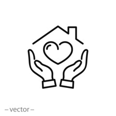 Hands holding house with heart  icon vector