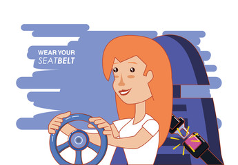 Sticker - person driving with wear your seat belt label vector illustration design