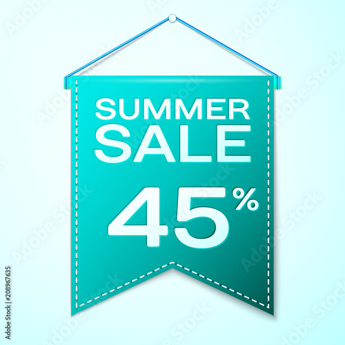 Photographie Realistic Green pennant with inscription Summer Sale Forty five percent Discounts over a green background
