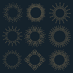 Creative vector illustration of geometric hand drawn sun beams isolated on background. Art design linear sunlight waves, shining lines ray stars. Abstract concept graphic round or circle form element