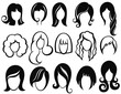 Hairstyle silhouette.Woman,girl,female hair.Beauty Vector wig symbols