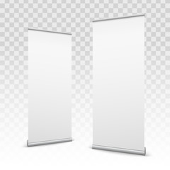 Wall Mural - creative vector illustration of empty roll up banners with paper canvas texture isolated on transpar