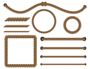 Creative vector illustration of realistic nautical twisted rope knots, loops for decoration and covering isolated on transparent background. Retro vintage art design. Abstract concept graphic element